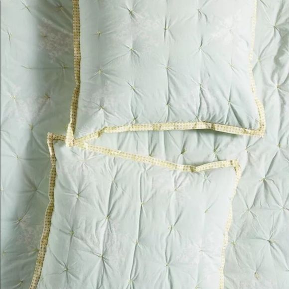 Anthropologie EuroSham Mint Quilted Polka Dot Trim - Picture 1 of 2